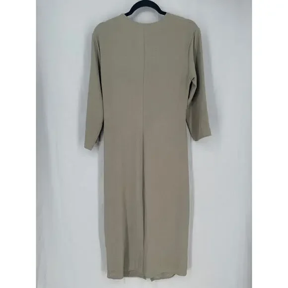 Zara Dress Womens Medium Olive Green Khaki Midi Knot Front Loose Minimalist - Picture 3 of 6